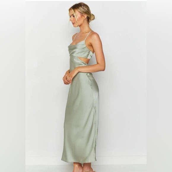 Alice Elle Satin Cutout Backless Sleeveless Tie Back Dress Green Size 6 - Picture 1 of 9